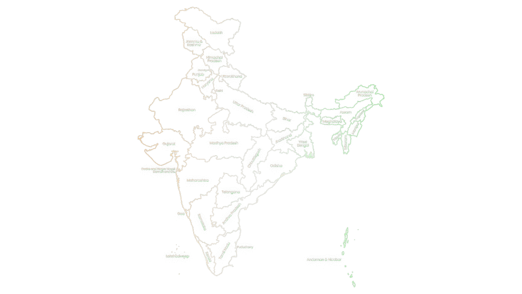 India Outline Map with Names in its Flag Color Style
