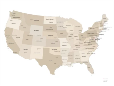USA Minimalist Political Map - Printable Wall Art (All 50 States + Contiguous US)
