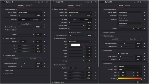 cursor-fx-mouse-cursor-pack-inspector-preview-davinci-resolve Mouse Cursor Pack for DaVinci Resolve | Customizable Cursors with Click Animation