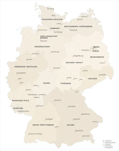 Germany Minimalist Political Map - Modern Printable Wall Art (English & German)