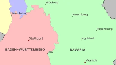 Germany Political Map with States, Capitals, and Major Cities (Printable, English & German)