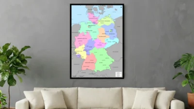 Germany Political Map with States, Capitals, and Major Cities (Printable, English & German)