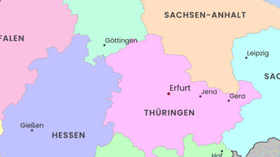 Germany Political Map with States, Capitals, and Major Cities (Printable, English & German)