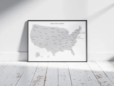 United States Gray Minimal Map Printable, States Capitals Cities, Neutral Wall Art