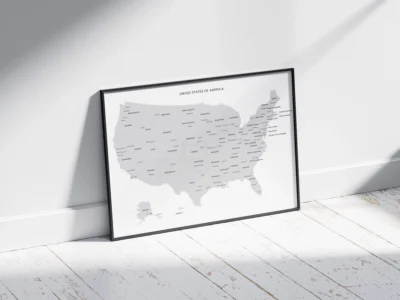 United States Gray Minimal Map Printable, States Capitals Cities, Neutral Wall Art