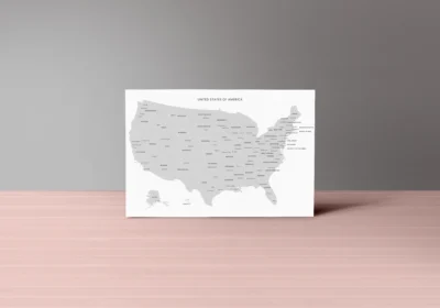 United States Gray Minimal Map Printable, States Capitals Cities, Neutral Wall Art