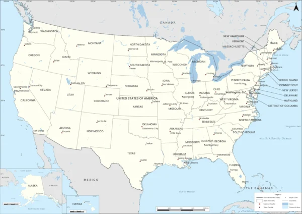 United States Political Map with States and Capitals | High Resolution Printable PDF & PNG