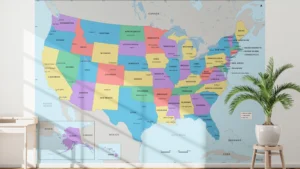 USA Political Map Printable, United States Map with States Capitals Cities, Wall Art Poster