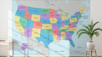 usa-political-map-printable-atlas-style-wall USA Political Map Printable, United States Map with States Capitals Cities, Wall Art Poster