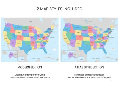 usa-political-map-two-map-styles-info USA Political Map Printable, United States Map with States Capitals Cities, Wall Art Poster