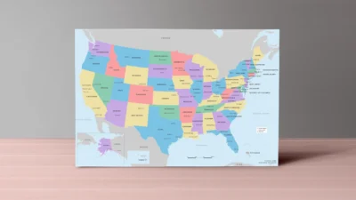 USA Political Map Printable, United States Map with States Capitals Cities, Wall Art Poster