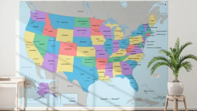 USA Political Map Printable, United States Map with States Capitals Cities, Wall Art Poster