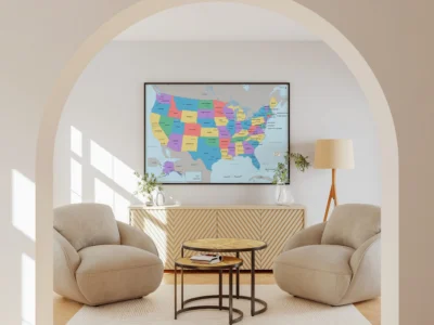 USA Political Map Printable, United States Map with States Capitals Cities, Wall Art Poster