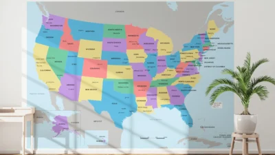 USA Political Map Printable, United States Map with States Capitals Cities, Wall Art Poster