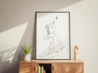 uk-blank-labeled-printable-map-country-borders-study-table-frame United Kingdom Blank & Labeled Printable Maps (6 Map Styles) | UK Outline Map PDF & JPG