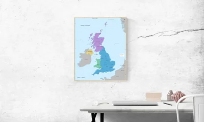 uk-political-map-wall-frame-poster-preview United Kingdom Political Map Printable - Classroom & Clean Editions | Capitals & Major Cities (PDF & JPG)
