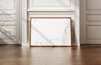 usa-blank-map-pure-outline-frame-on-wall-preview USA Blank & Labeled Map Printable Bundle - United States Outline, States & Capitals (9 Versions, Multi-Size PDF & JPG)