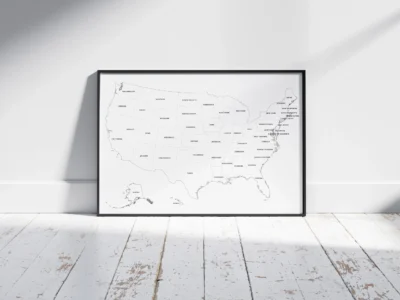 usa-state-names-labeled-map-frame-preview USA Blank & Labeled Map Printable Bundle - United States Outline, States & Capitals (9 Versions, Multi-Size PDF & JPG)