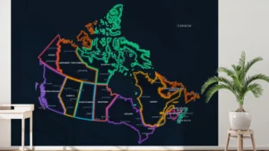 Canada Political Map with Provinces, Territories, Capitals and Major Cities Printable - Dark Neon Glow Edition