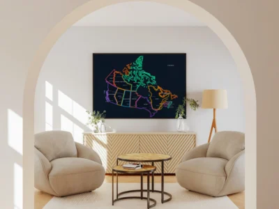 Canada Political Map with Provinces, Territories, Capitals and Major Cities Printable - Dark Neon Glow Edition