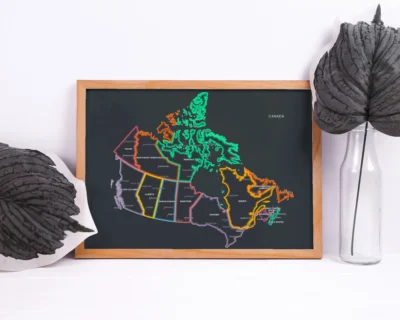 Canada Political Map with Provinces, Territories, Capitals and Major Cities Printable - Dark Neon Glow Edition