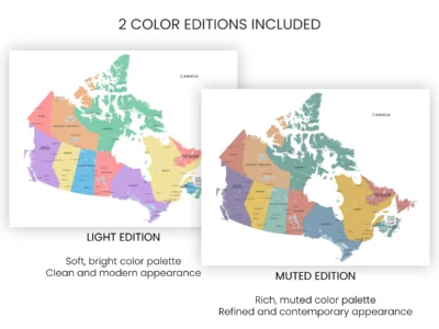 Canada Political Map Minimalist Printable | Provinces, Territories, Capitals & Major Cities | Light & Muted Editions