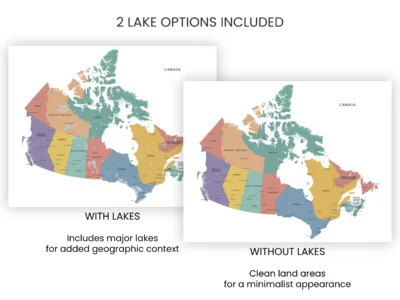 Canada Political Map Minimalist Printable | Provinces, Territories, Capitals & Major Cities | Light & Muted Editions