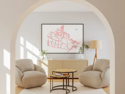 Canada Political Map with Provinces, Territories, Capitals and Major Cities - Single Color Glow Outline Edition Printable