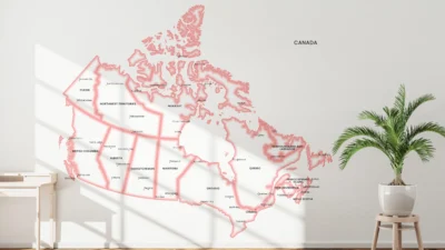 Canada Political Map with Provinces, Territories, Capitals and Major Cities - Single Color Glow Outline Edition Printable