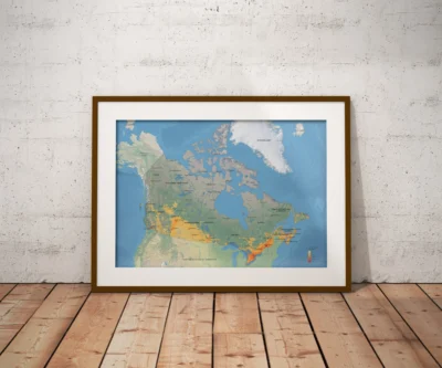 Canada Population Density Map with Terrain Printable | Canada Demographic Map Poster