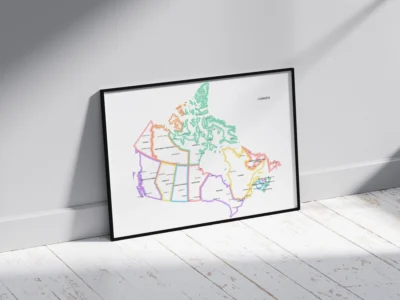 Minimalist Canada Political Map Printable - Provinces and Territories Colored Glow Outline with White Fill