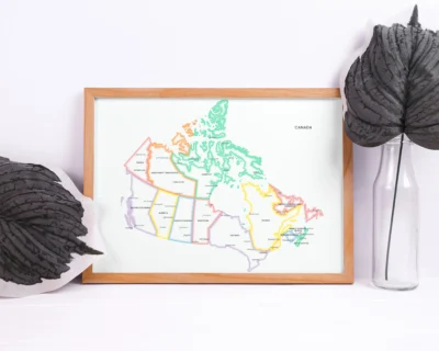 Minimalist Canada Political Map Printable - Provinces and Territories Colored Glow Outline with White Fill