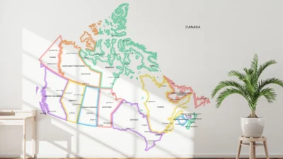 Minimalist Canada Political Map Printable - Provinces and Territories Colored Glow Outline with White Fill