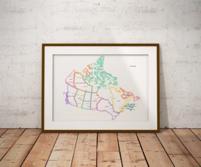 Minimalist Canada Political Map Printable - Provinces and Territories Colored Glow Outline with White Fill