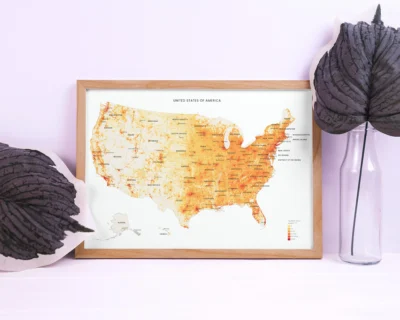 Minimalist United States Population Density Map Printable | PDF & JPG | Multiple Sizes