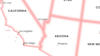 United States Minimal Political Map Printable with Red Glow Borders, States, Capitals, Cities, Modern Wall Art