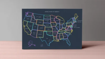 united-states-neon-political-map-printable-states-capitals-cities-paper United States Neon Political Map Printable, States, Capitals, Cities, Dark Mode Glow Wall Art
