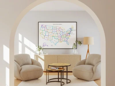 united-states-political-map-printable-with-glow-borders-states-capitals-cities-living-room-wall-frame United States Political Map Printable with Glow Borders, States, Capitals, Cities, Minimal Wall Art