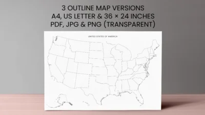 USA Blank Map Printable, United States Outline Map with State Borders, Geography Worksheet