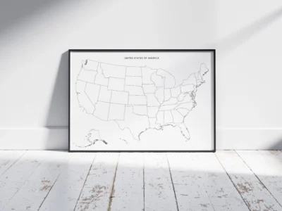 USA Blank Map Printable, United States Outline Map with State Borders, Geography Worksheet
