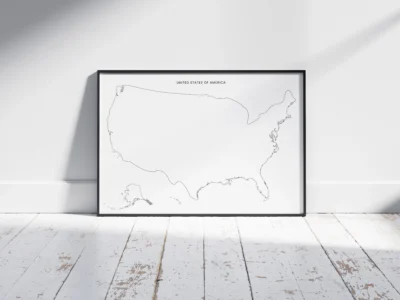 USA Blank Map Printable, United States Outline Map with State Borders, Geography Worksheet