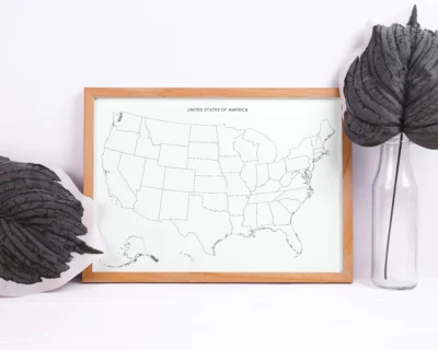 USA Blank Map Printable, United States Outline Map with State Borders, Geography Worksheet