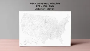 USA County Map Printable | All Counties Outline Map with State Borders | PDF PNG JPG