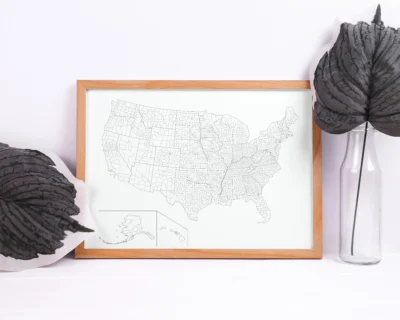 USA County Map Printable | All Counties Outline Map with State Borders | PDF PNG JPG