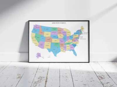 United States Political Map Printable | Clean Minimal Edition with States, Capitals & Major Cities