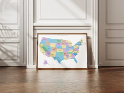 United States Political Map Printable | Clean Minimal Edition with States, Capitals & Major Cities
