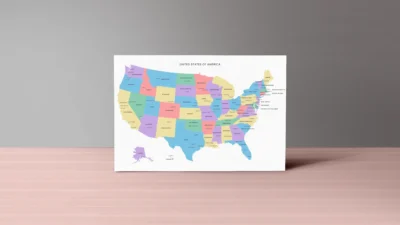 United States Minimal Political Map Printable, States Capitals Cities, Clean Wall Art