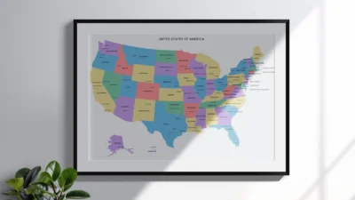 United States Minimal Political Map Printable, States Capitals Cities, Clean Wall Art