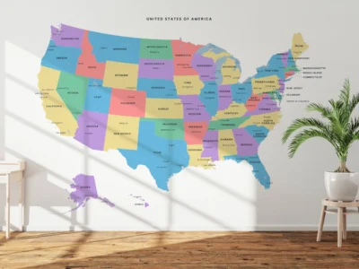 usa-political-map-printable-minimalist-with-lakes-wall USA Political Map Printable, Minimalist States Map with Capitals & Major Cities
