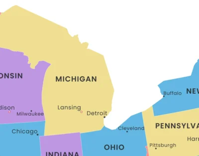 usa-political-map-printable-minimalist-without-lakes-zoom-detail-michigan-area USA Political Map Printable, Minimalist States Map with Capitals & Major Cities